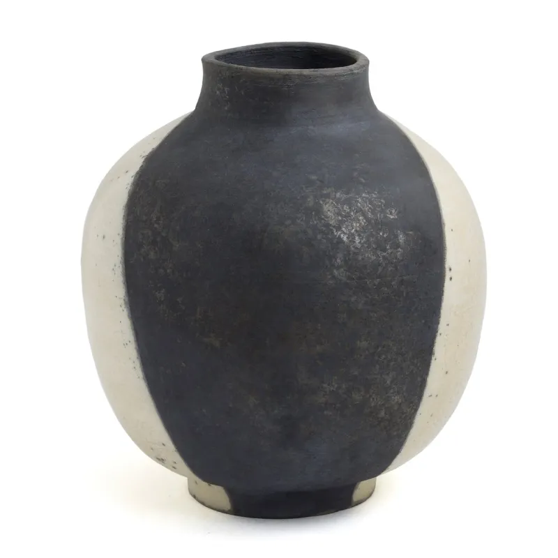 Pamono Japanese Modern Minimalist White & Black Raku Ceramic Vase> Tabletop