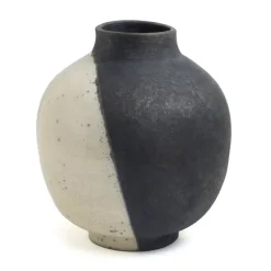 Pamono Japanese Modern Minimalist White & Black Raku Ceramic Vase><noscript><img width=