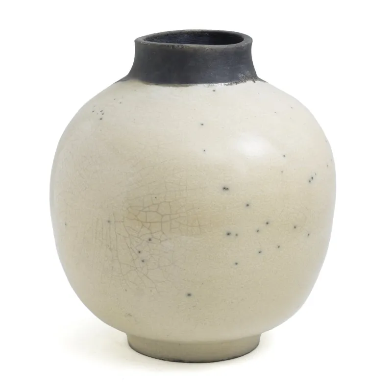 Pamono Japanese Modern Minimalist White & Black Raku Ceramic Vase> Tabletop