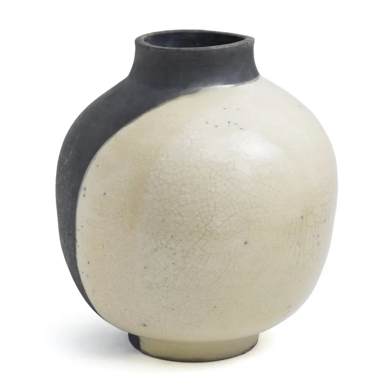 Pamono Japanese Modern Minimalist White & Black Raku Ceramic Vase> Tabletop