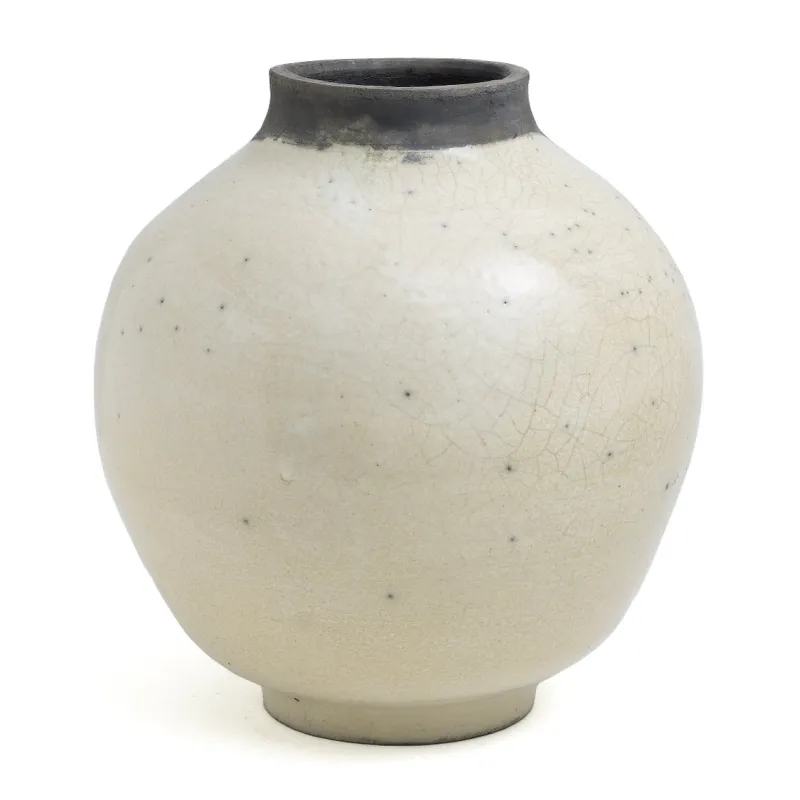 Pamono Japanese Modern Minimalist White & Black Raku Ceramic Vase> Tabletop