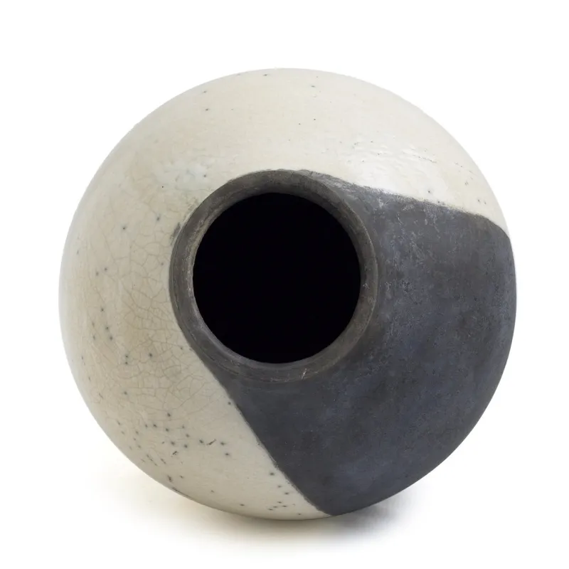 Pamono Japanese Modern Minimalist White & Black Raku Ceramic Vase> Tabletop