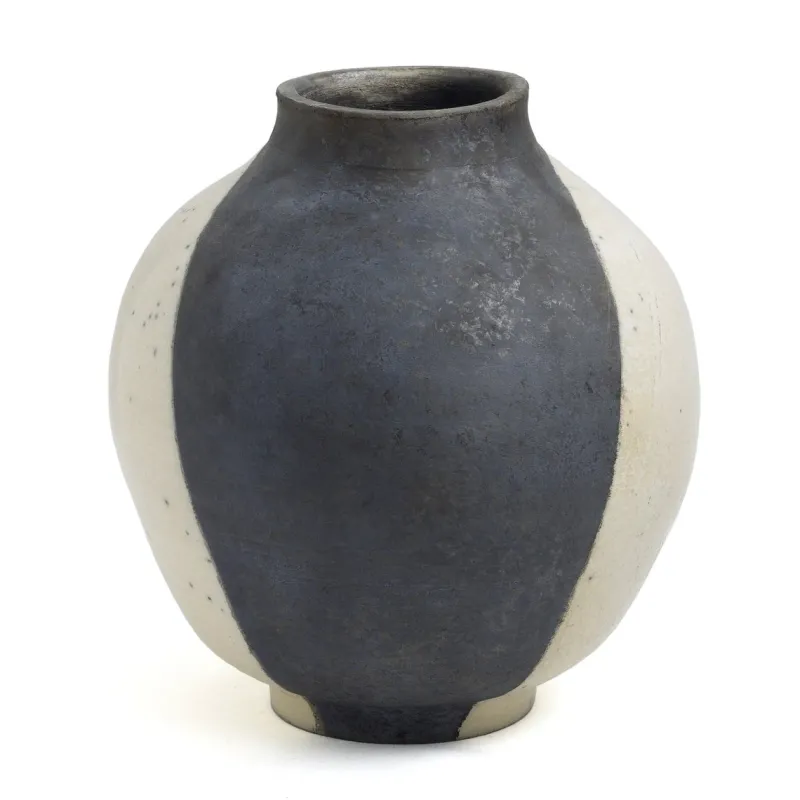 Pamono Japanese Modern Minimalist White & Black Raku Ceramic Vase> Tabletop