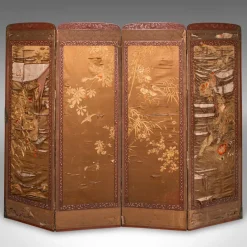 Pamono Japanese Photographic Prop Screen & Silk Cotton Room Divider, 1890s> Room Dividers & Screens