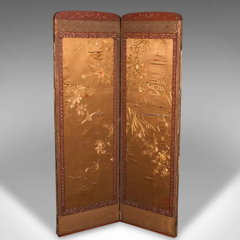 Pamono Japanese Photographic Prop Screen & Silk Cotton Room Divider, 1890s> Room Dividers & Screens