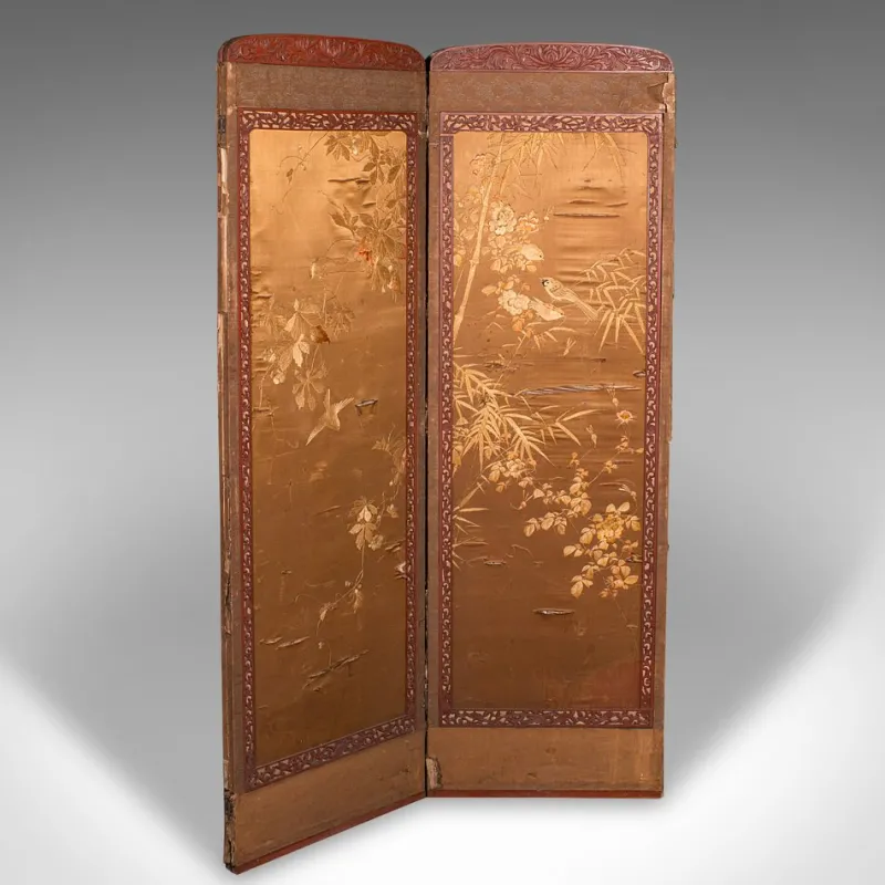Pamono Japanese Photographic Prop Screen & Silk Cotton Room Divider, 1890s> Room Dividers & Screens