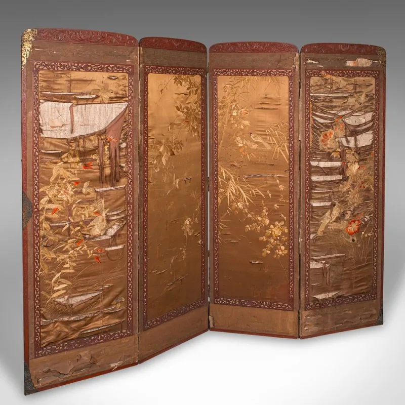 Pamono Japanese Photographic Prop Screen & Silk Cotton Room Divider, 1890s> Room Dividers & Screens
