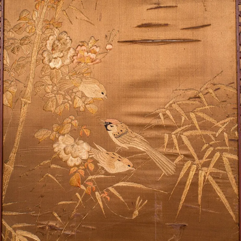 Pamono Japanese Photographic Prop Screen & Silk Cotton Room Divider, 1890s> Room Dividers & Screens