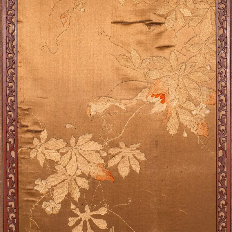 Pamono Japanese Photographic Prop Screen & Silk Cotton Room Divider, 1890s> Room Dividers & Screens