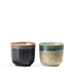 New Pamono Japanese Sake Tea Cups in Green & Gold Raku Ceramic from Laab Milano, Set of 2