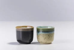 New Pamono Japanese Sake Tea Cups in Green & Gold Raku Ceramic from Laab Milano, Set of 2
