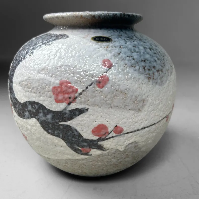 Pamono Japanese Shigaraki Flower Vase with Sakura Decor, 1970s> Vases