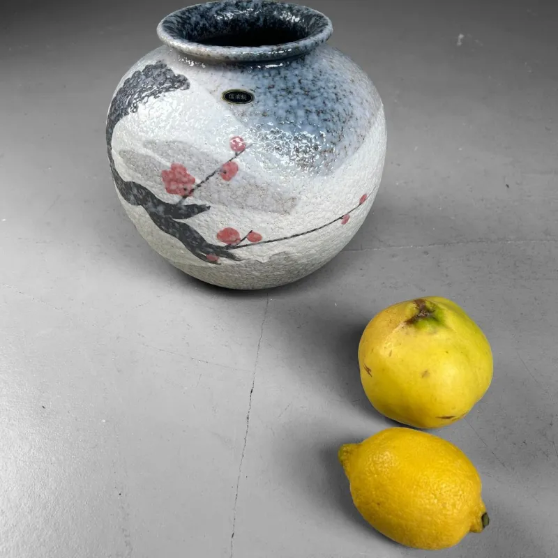 Pamono Japanese Shigaraki Flower Vase with Sakura Decor, 1970s> Vases