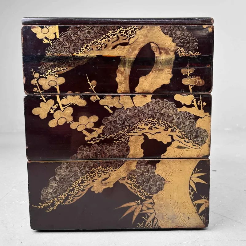 Hot Pamono Japanese Wooden Lacquered Stacking Box, 1890s