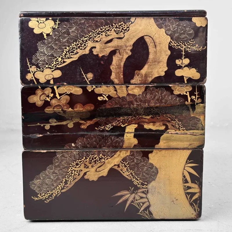 Hot Pamono Japanese Wooden Lacquered Stacking Box, 1890s