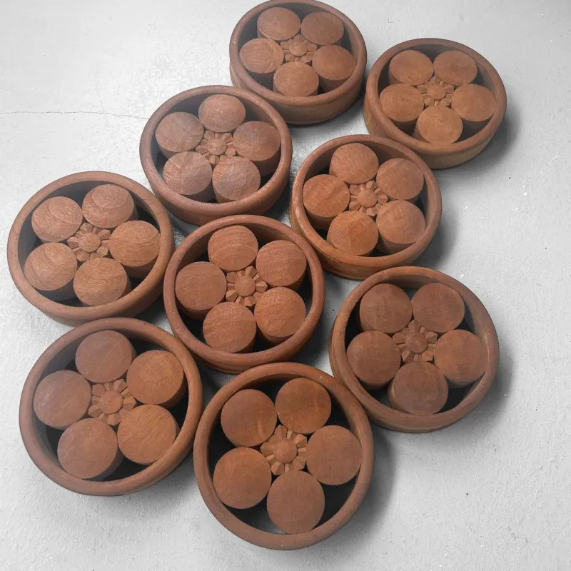 Pamono Japanese Wooden Plum Blossom Ornaments, 1920s, Set of 9> Wall Decor