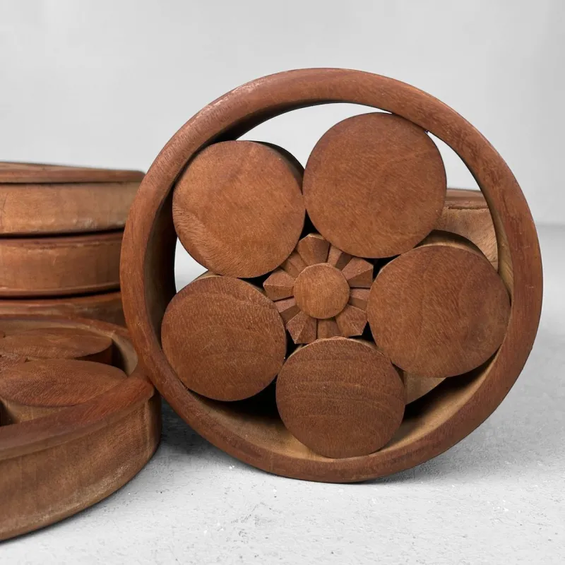 Pamono Japanese Wooden Plum Blossom Ornaments, 1920s, Set of 9> Wall Decor