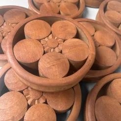 Pamono Japanese Wooden Plum Blossom Ornaments, 1920s, Set of 9><noscript><img width=