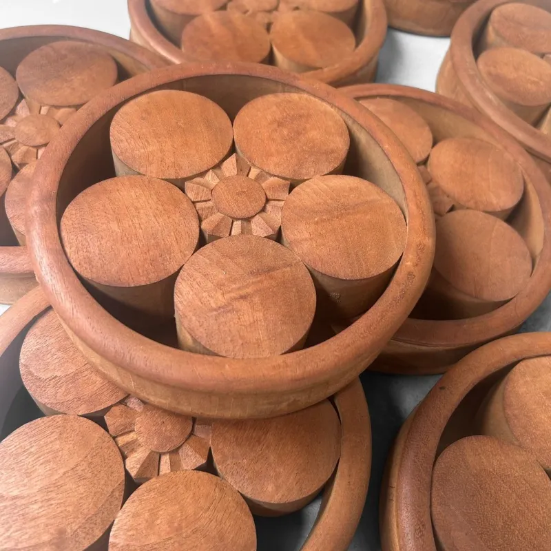 Pamono Japanese Wooden Plum Blossom Ornaments, 1920s, Set of 9> Wall Decor