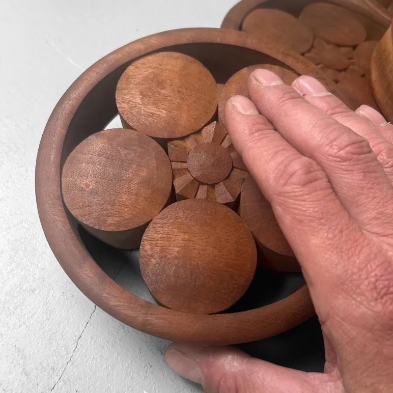Pamono Japanese Wooden Plum Blossom Ornaments, 1920s, Set of 9> Wall Decor