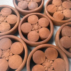 Pamono Japanese Wooden Plum Blossom Ornaments, 1920s, Set of 9><noscript><img width=