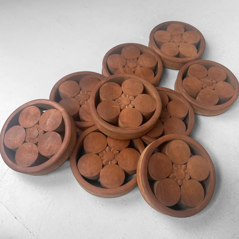 Pamono Japanese Wooden Plum Blossom Ornaments, 1920s, Set of 9> Wall Decor
