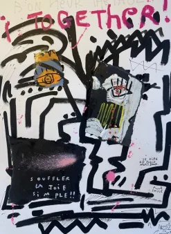 Pamono Jazzu, Souffler la joie, Mixed Media on Heavy Paper, 2025> Work On Paper