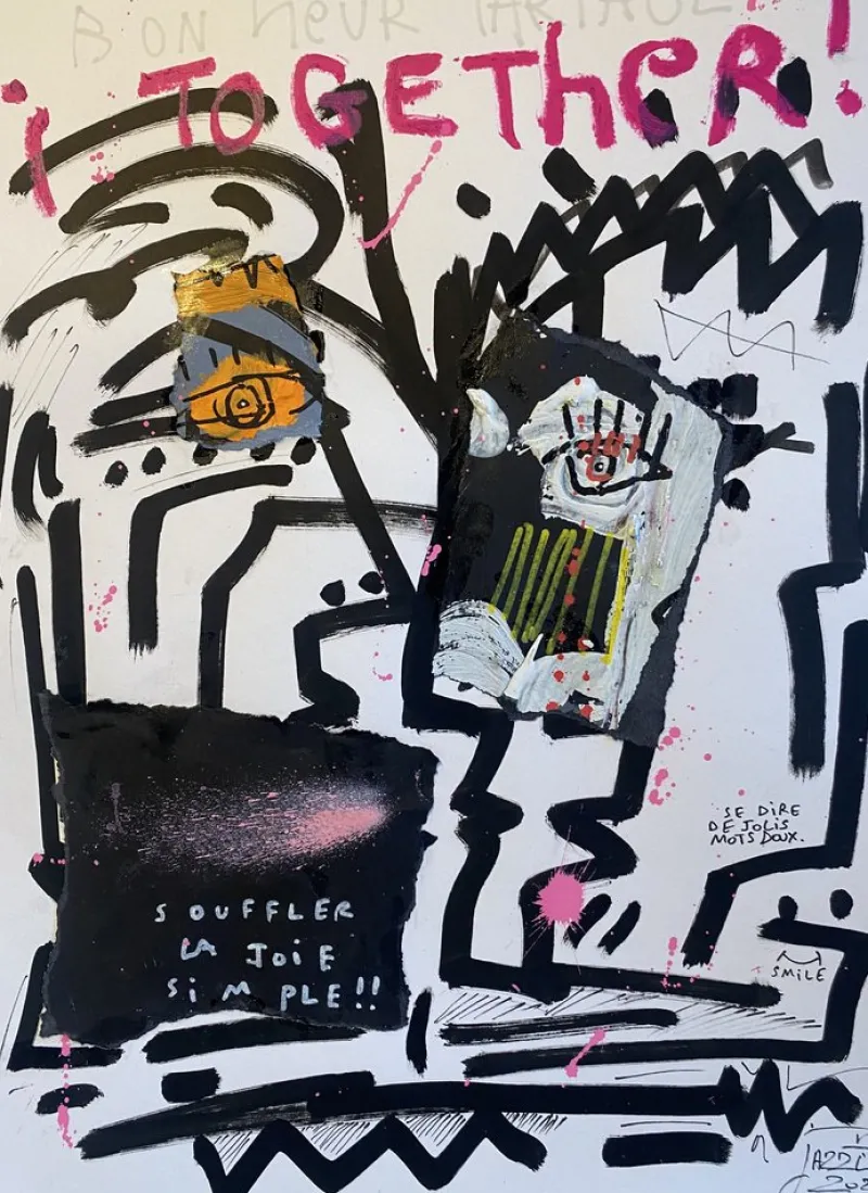 Pamono Jazzu, Souffler la joie, Mixed Media on Heavy Paper, 2025> Work On Paper