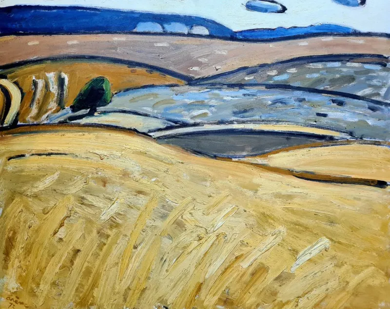 Clearance Pamono Jean Arene, The Corn Field, Blés a Vincelles, 1973, Oil on Canvas