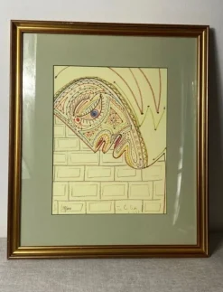 Pamono Jean Cocteau, Surrealist Portrait, 1957, Lithograph, Framed><noscript><img width=