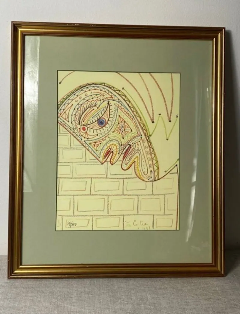 Pamono Jean Cocteau, Surrealist Portrait, 1957, Lithograph, Framed> Prints & Multiples