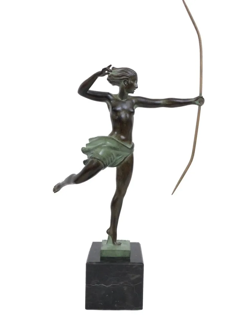 Best Pamono Jean de Marco for Max Le Verrier, Atalante, Spelter & Marble, Art Deco Style Amazone Sculpture
