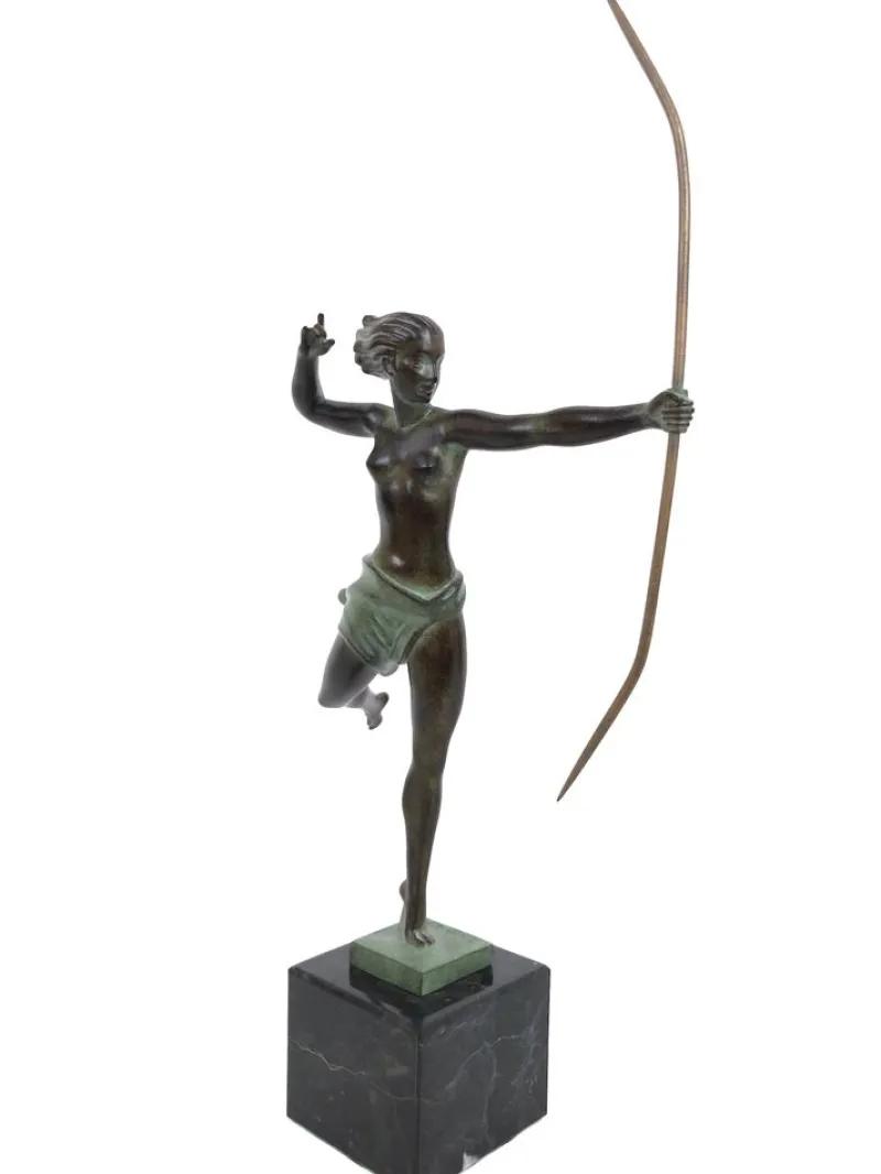 Best Pamono Jean de Marco for Max Le Verrier, Atalante, Spelter & Marble, Art Deco Style Amazone Sculpture