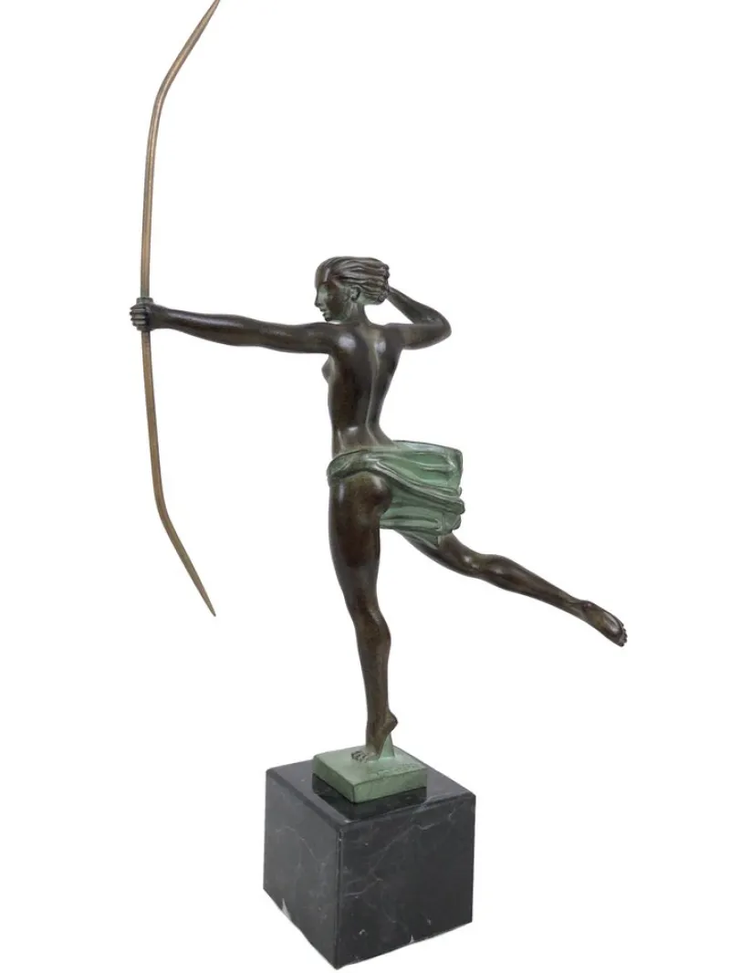 Best Pamono Jean de Marco for Max Le Verrier, Atalante, Spelter & Marble, Art Deco Style Amazone Sculpture