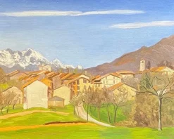 Pamono Jean Ferdinand Chomel, Salla Biellese, General View, 1947, Oil on Wood> Painting