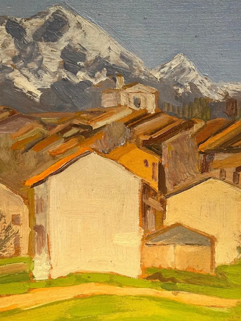 Pamono Jean Ferdinand Chomel, Salla Biellese, General View, 1947, Oil on Wood> Painting