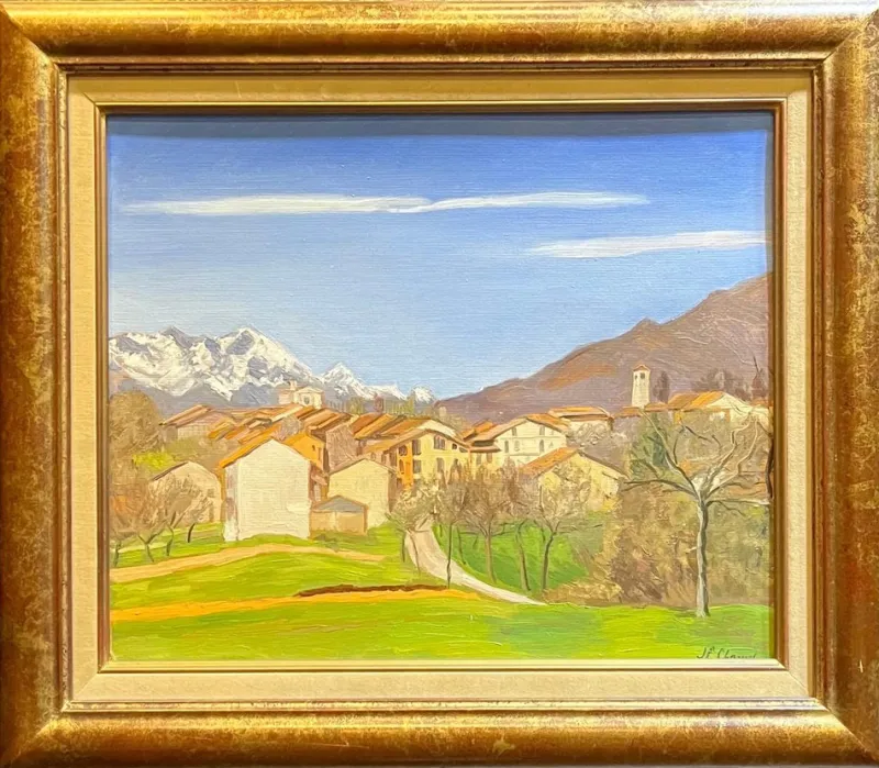 Pamono Jean Ferdinand Chomel, Salla Biellese, General View, 1947, Oil on Wood> Painting
