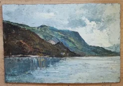 Hot Pamono Jean Heitmann, Paysage de lac et montagnes, 1939, Oil on Wood