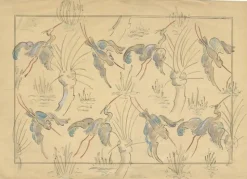 Pamono Jean Mary Ogilvie, Large Art Deco Stork Pattern, 1930s, Gouache><noscript><img width=