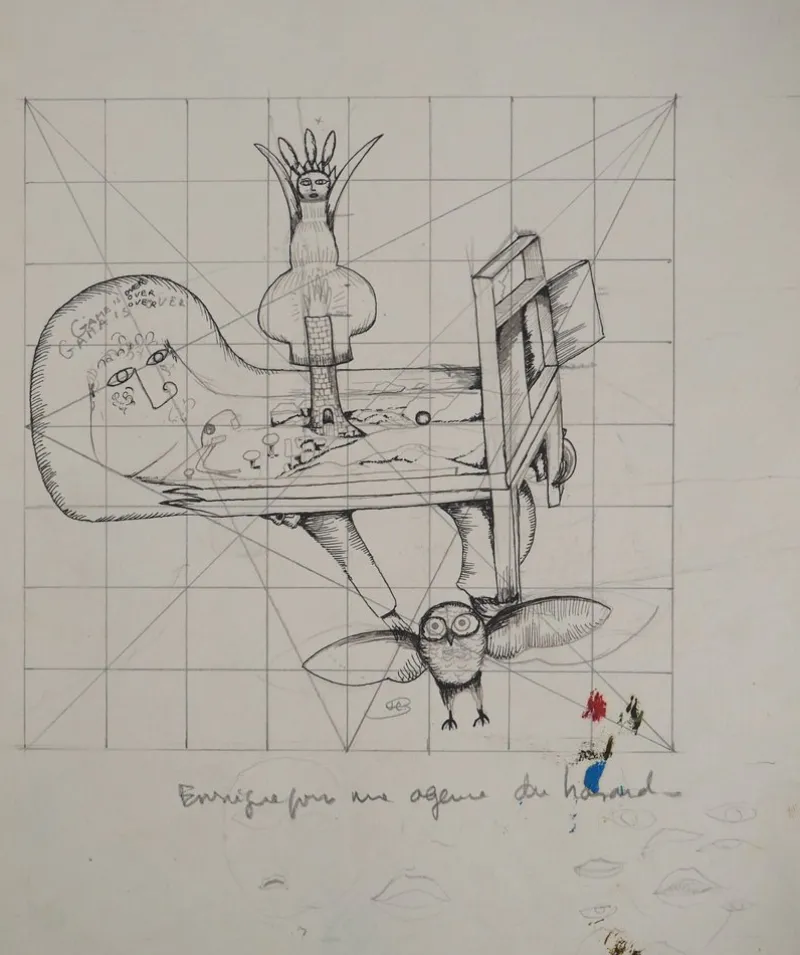 Sale Pamono Jean-Claude Silbermann, Sly Signs, The Rouge and the Owl, Original Signed Drawing