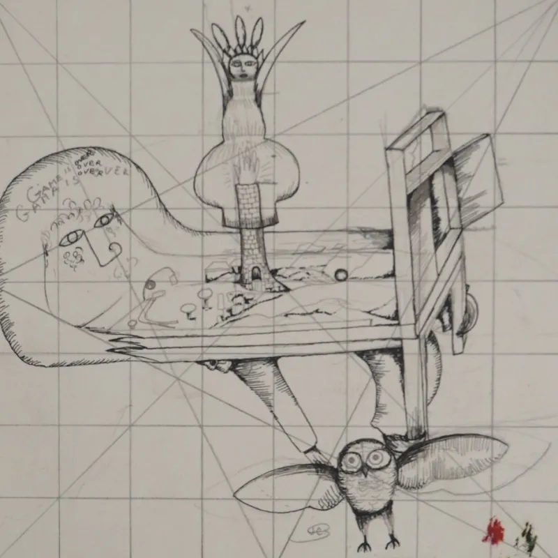 Sale Pamono Jean-Claude Silbermann, Sly Signs, The Rouge and the Owl, Original Signed Drawing