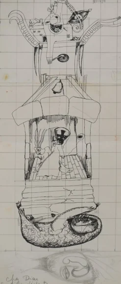 Clearance Pamono Jean-Claude Silbermann, Sneaky Signs, Chez Dieu, Original Signed Drawing