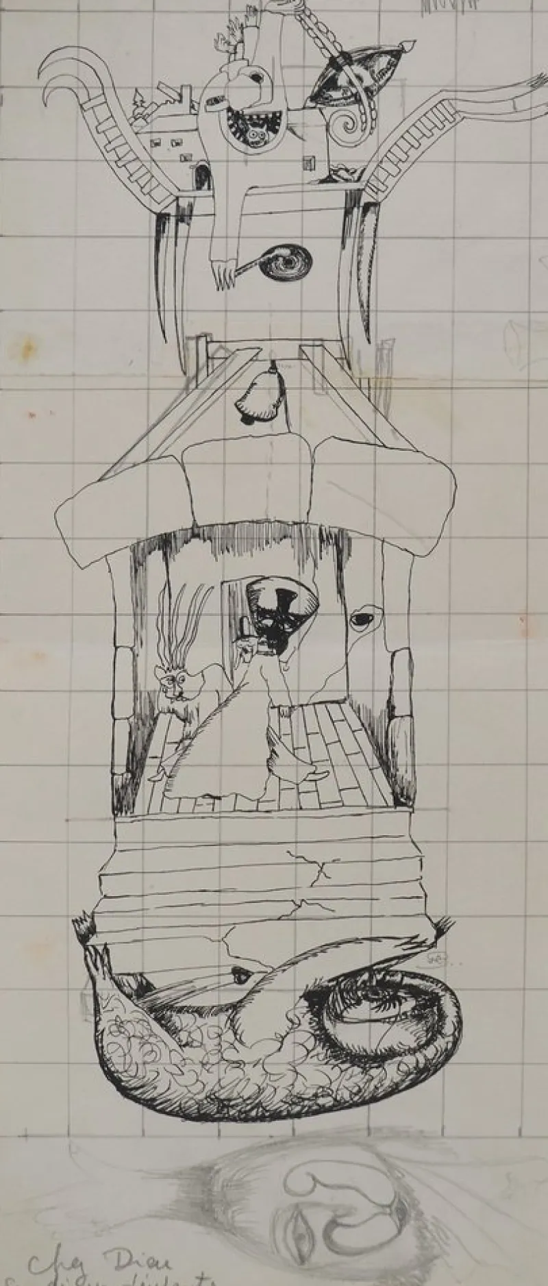 Clearance Pamono Jean-Claude Silbermann, Sneaky Signs, Chez Dieu, Original Signed Drawing