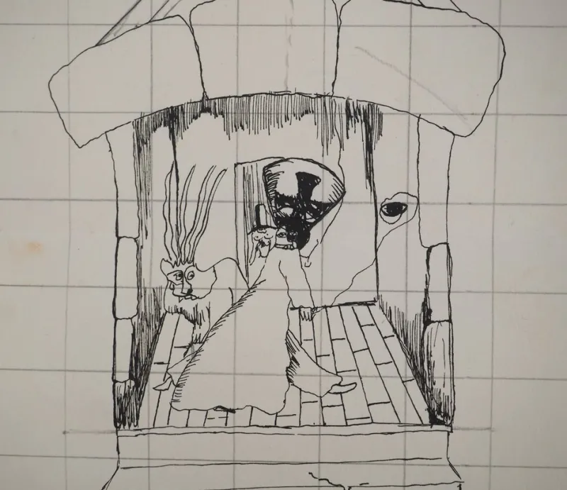 Clearance Pamono Jean-Claude Silbermann, Sneaky Signs, Chez Dieu, Original Signed Drawing