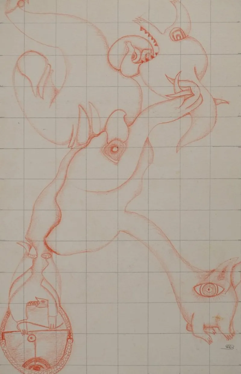 Pamono Jean-Claude Silbermann, Sneaky Signs, Carnivorous Creature, Original Drawing> Work On Paper