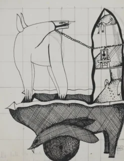 Pamono Jean-Claude Silbermann, Sneaky Signs, The Watchdog, Original Signed Drawing> Work On Paper