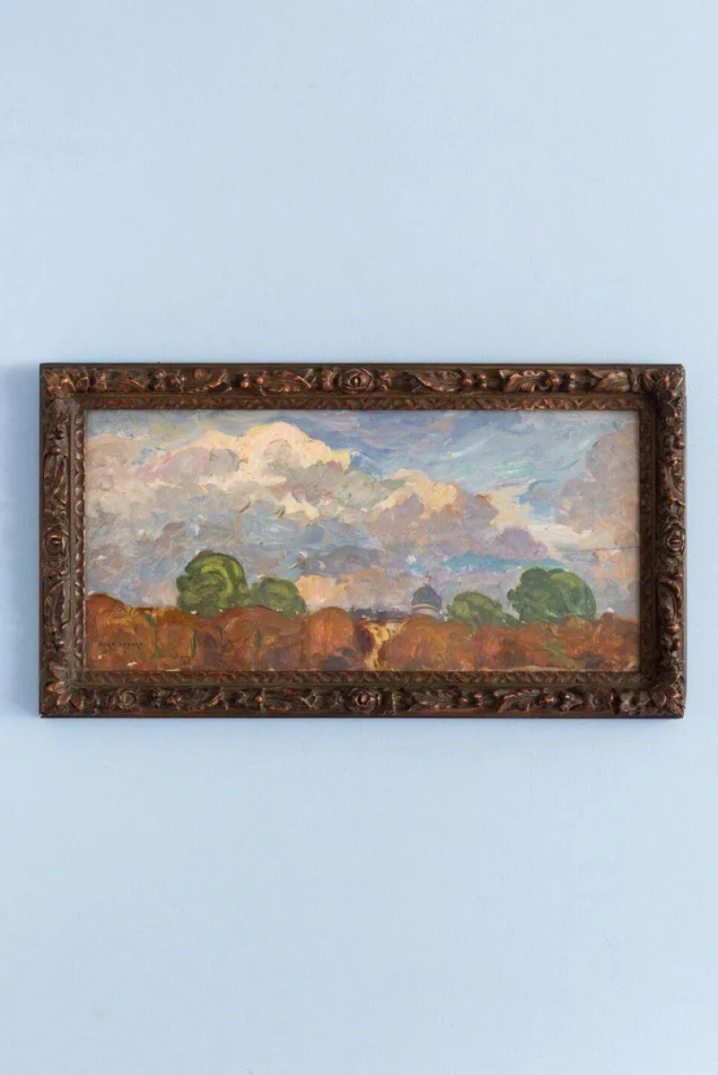 New Pamono Jean-Louis Lefort, Landscape under a Summer Sky, Oil Painting on Board, Early 20th Century, Framed