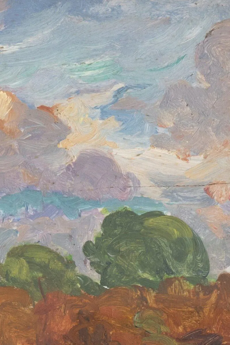New Pamono Jean-Louis Lefort, Landscape under a Summer Sky, Oil Painting on Board, Early 20th Century, Framed