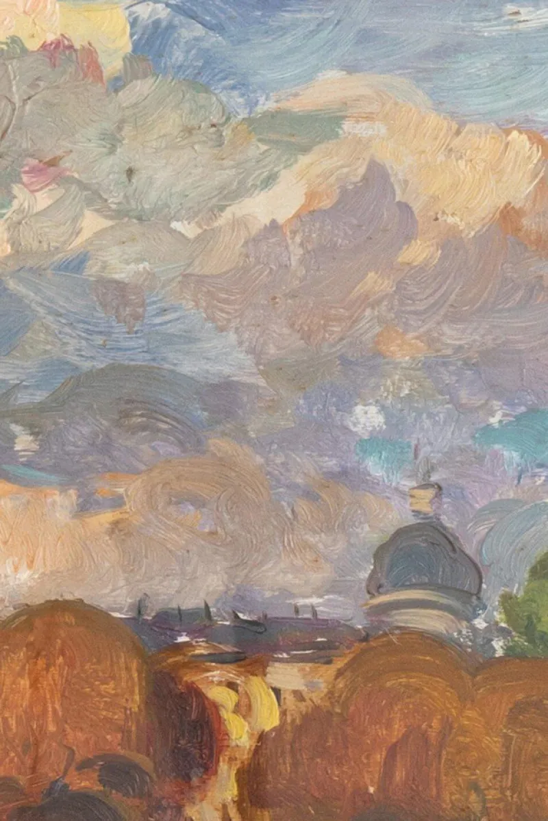 New Pamono Jean-Louis Lefort, Landscape under a Summer Sky, Oil Painting on Board, Early 20th Century, Framed