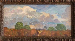 New Pamono Jean-Louis Lefort, Landscape under a Summer Sky, Oil Painting on Board, Early 20th Century, Framed